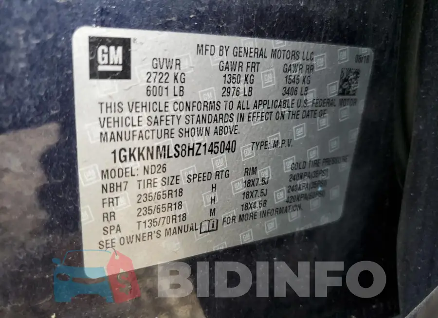 1GKKNMLS8HZ145040 Photo# 13