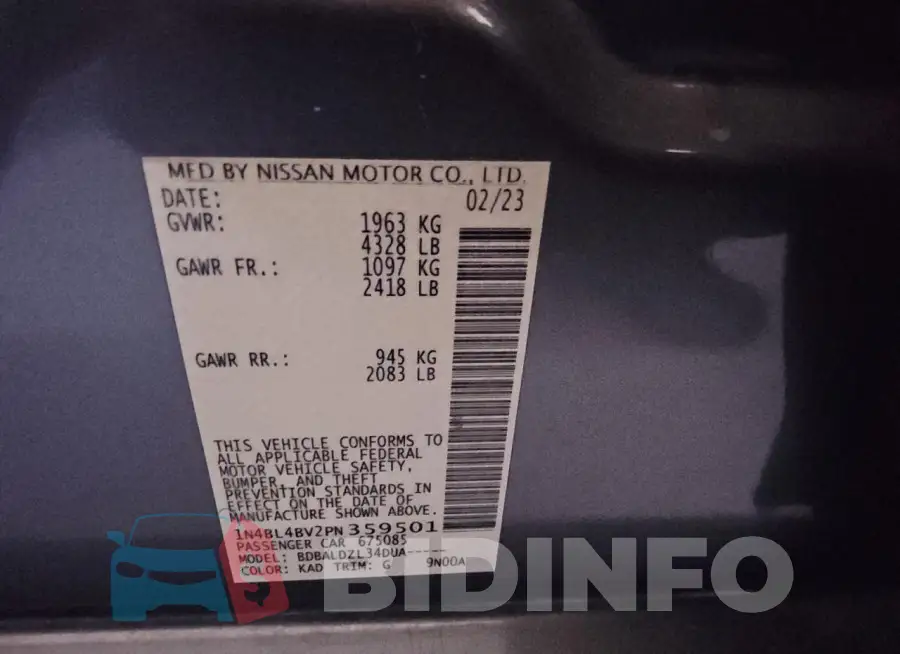 1N4BL4BV2PN359501 Photo# 13