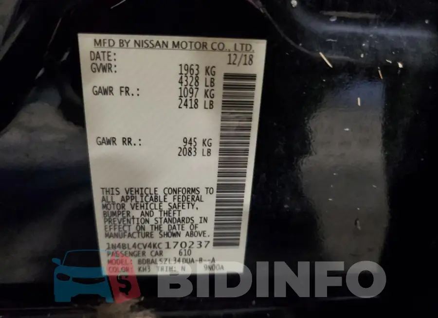 1N4BL4CV4KC170237 Photo# 12