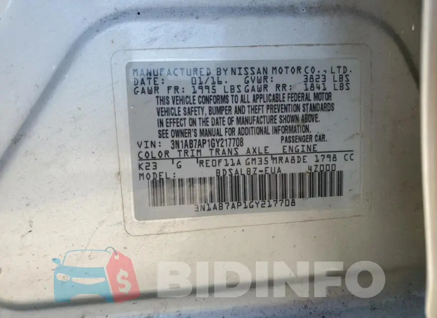 3N1AB7AP1GY217708 Photo# 12
