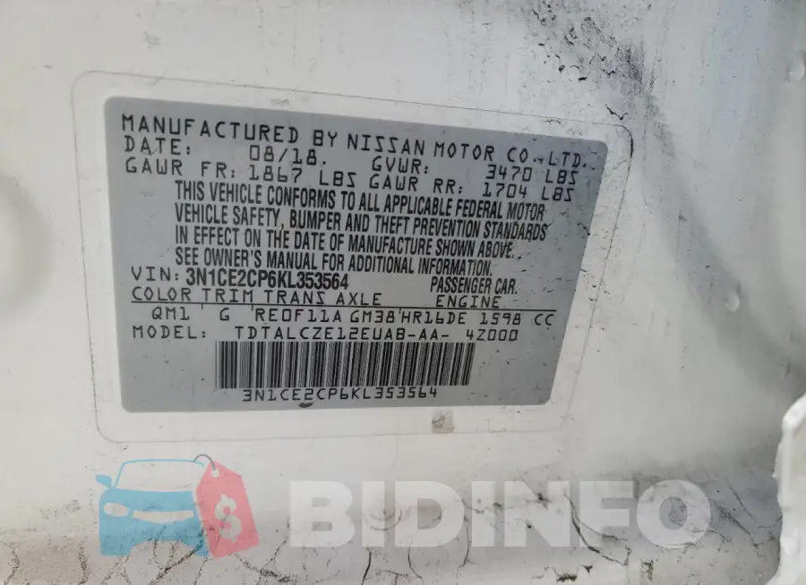 3N1CE2CP6KL353564 Photo# 12