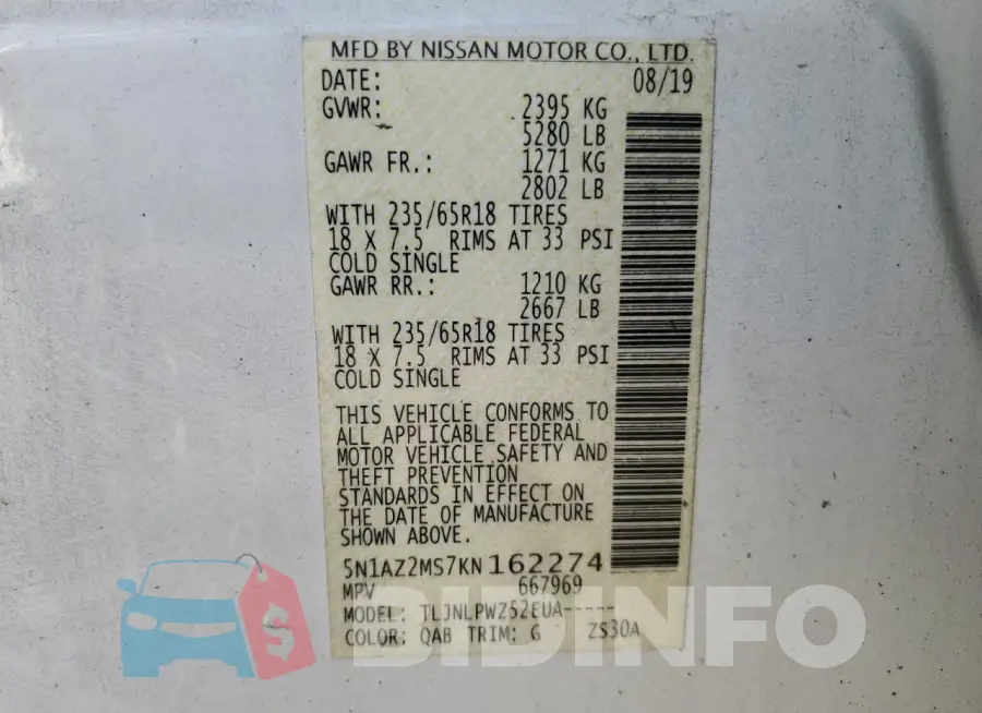 5N1AZ2MS7KN162274 Photo# 13