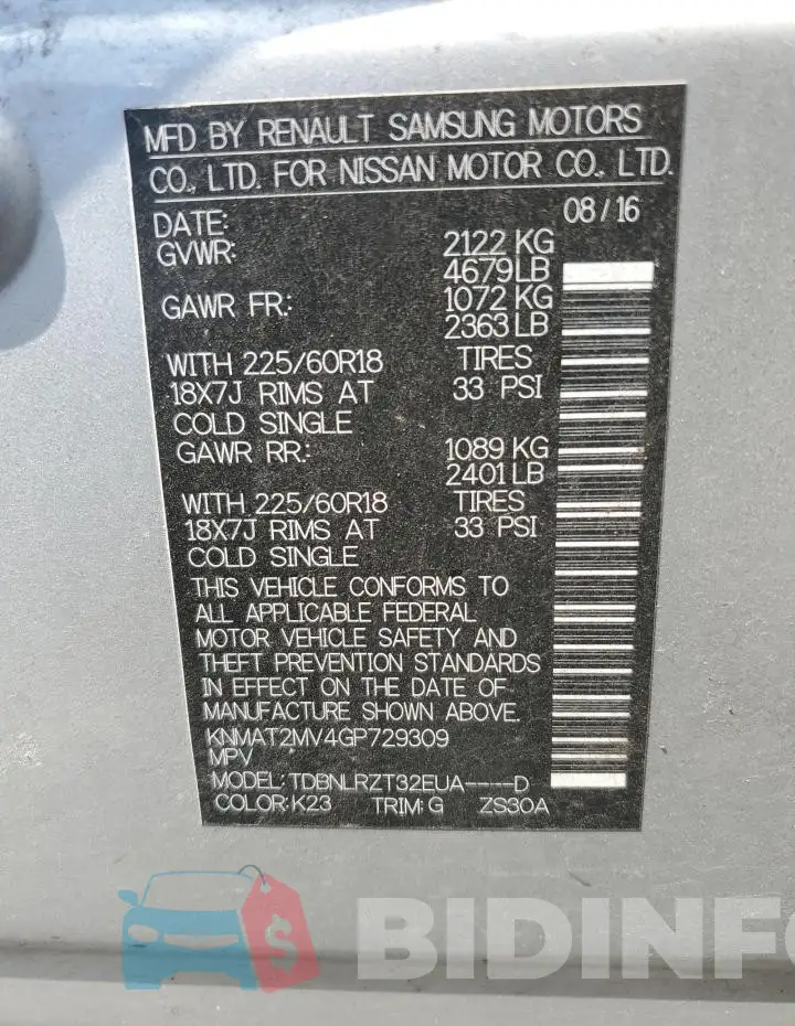 KNMAT2MV4GP729309 Photo# 14