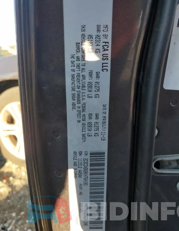2C3CDXBG8KH760183 Photo# 12