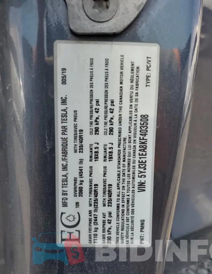 5YJ3E1EA8KF403508 Photo# 13