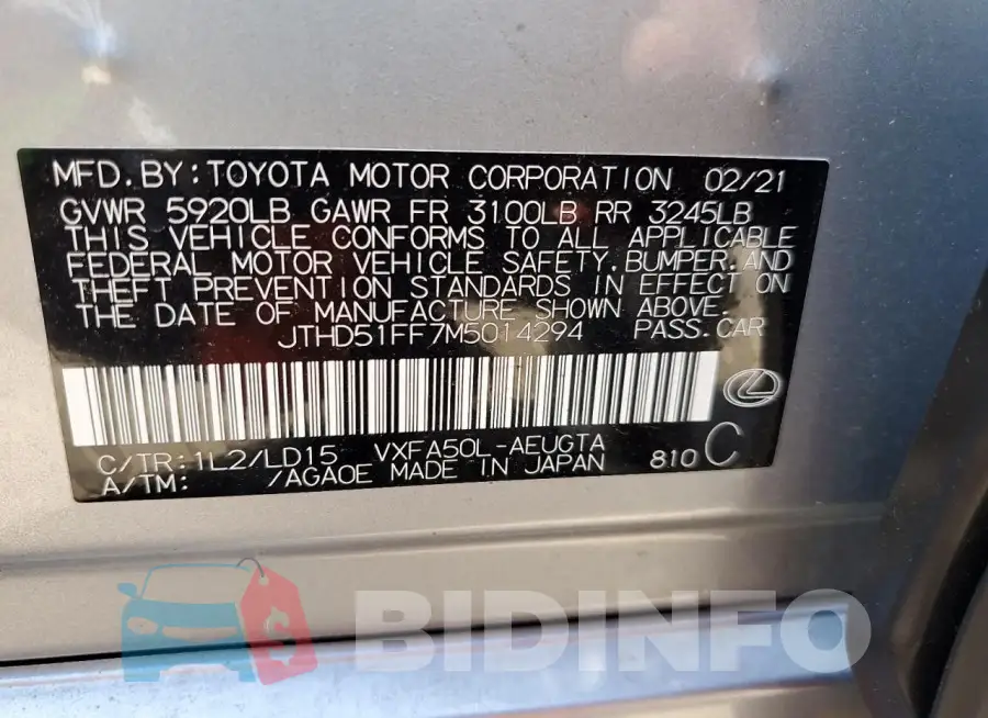 JTHD51FF7M5014294 Photo# 13