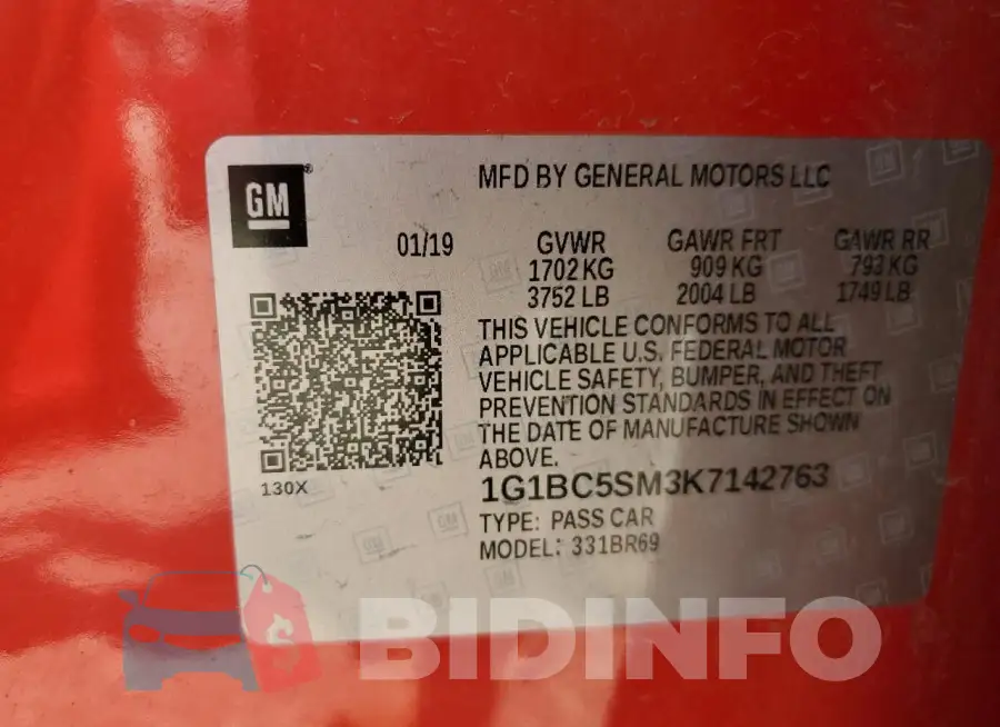 1G1BC5SM3K7142763 Photo# 12