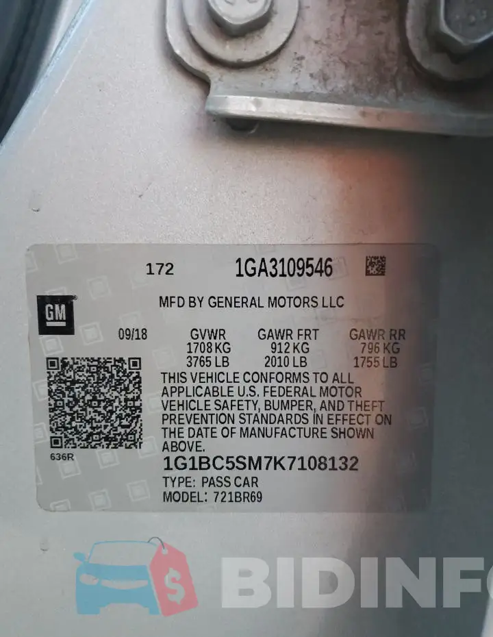 1G1BC5SM7K7108132 Photo# 12