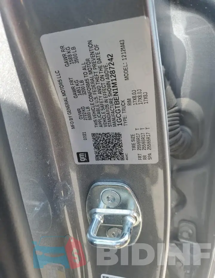 1GCGTBEN1M1287242 Photo# 12