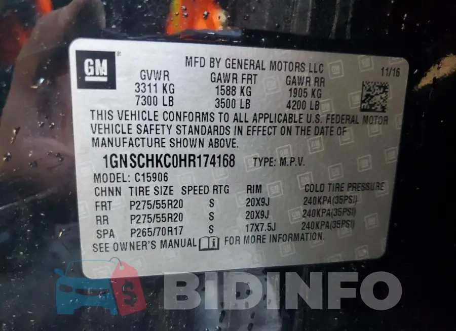1GNSCHKC0HR174168 Photo# 13