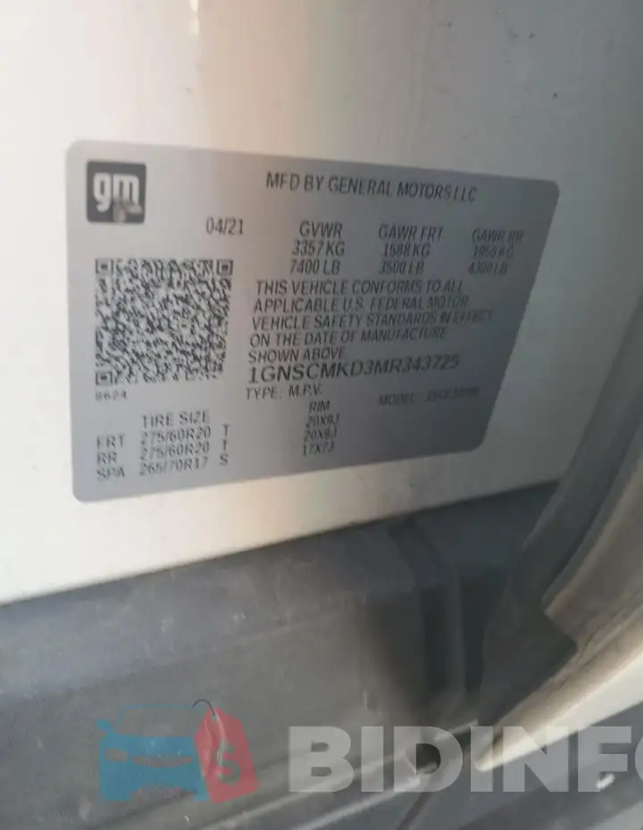 1GNSCMKD3MR343725 Photo# 13
