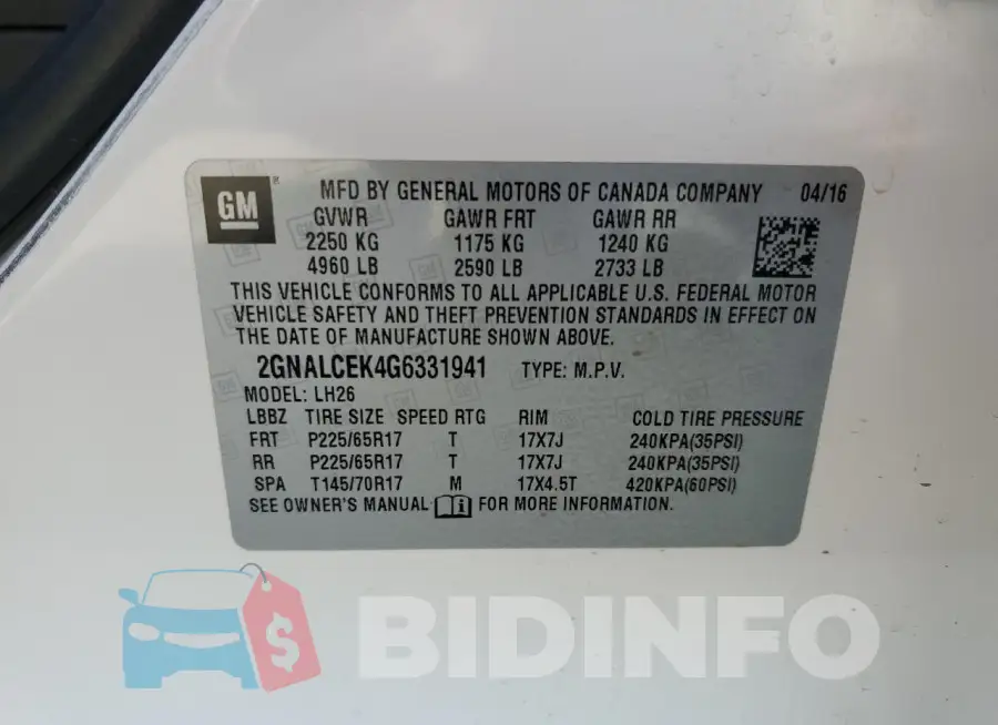 2GNALCEK4G6331941 Photo# 13