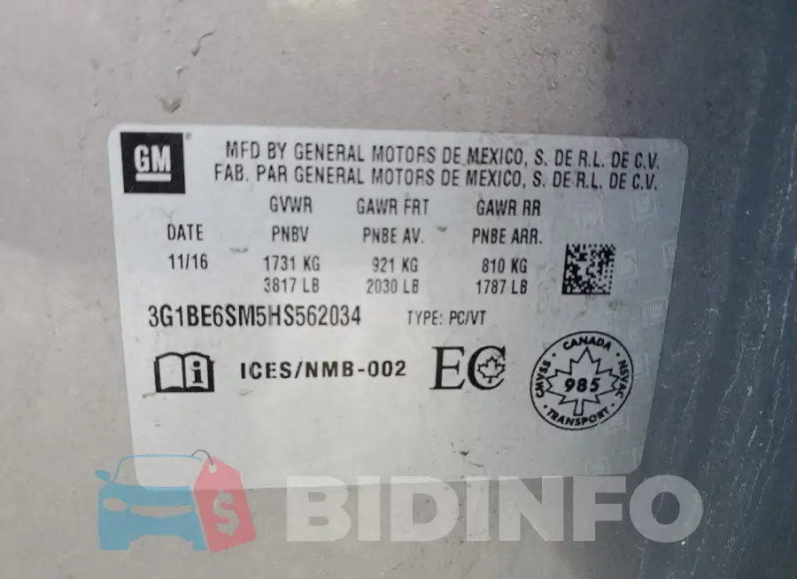 3G1BE6SM5HS562034 Photo# 12