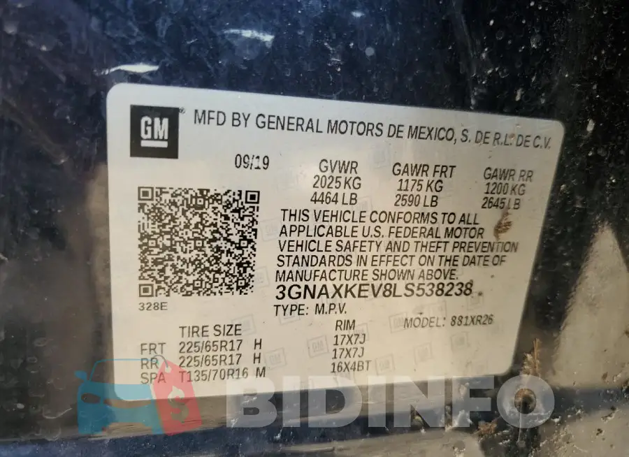 3GNAXKEV8LS538238 Photo# 14