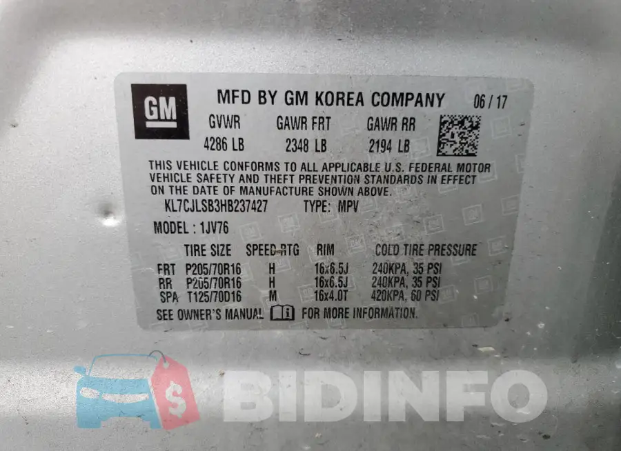 KL7CJLSB3HB237427 Photo# 12