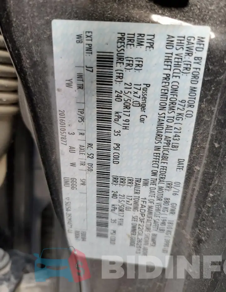 1FADP3F22GL262513 Photo# 12