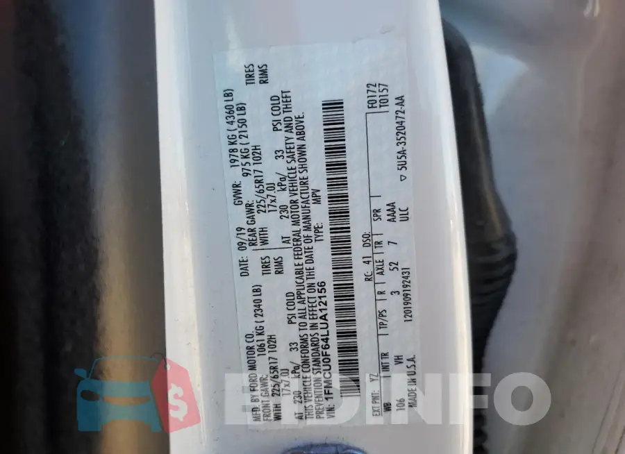 1FMCU0F64LUA12156 Photo# 13