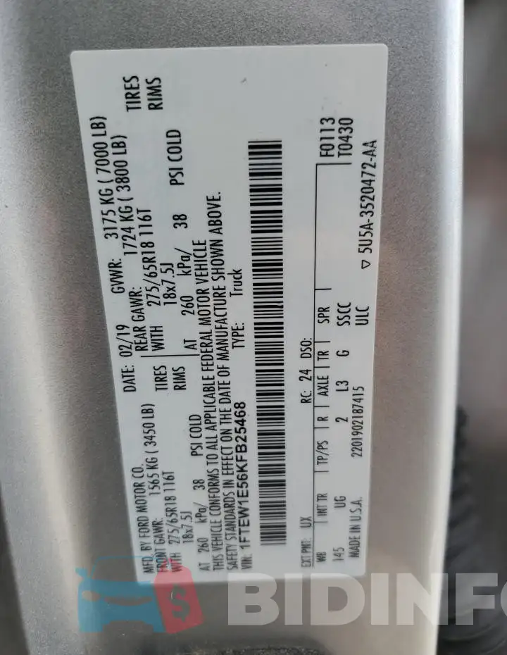 1FTEW1E56KFB25468 Photo# 12
