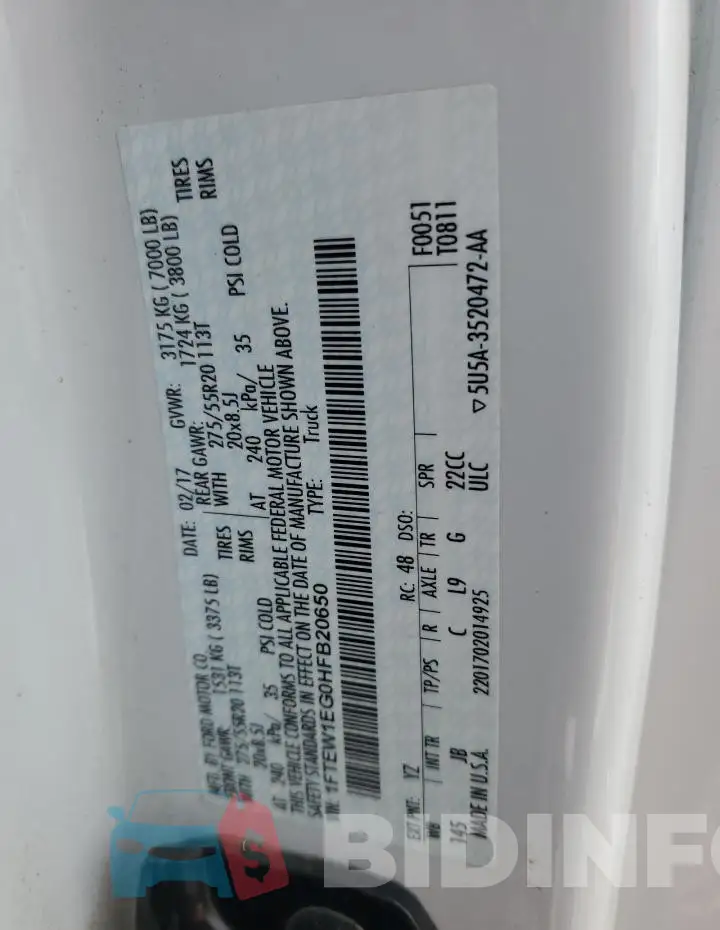 1FTEW1EG0HFB20650 Photo# 12