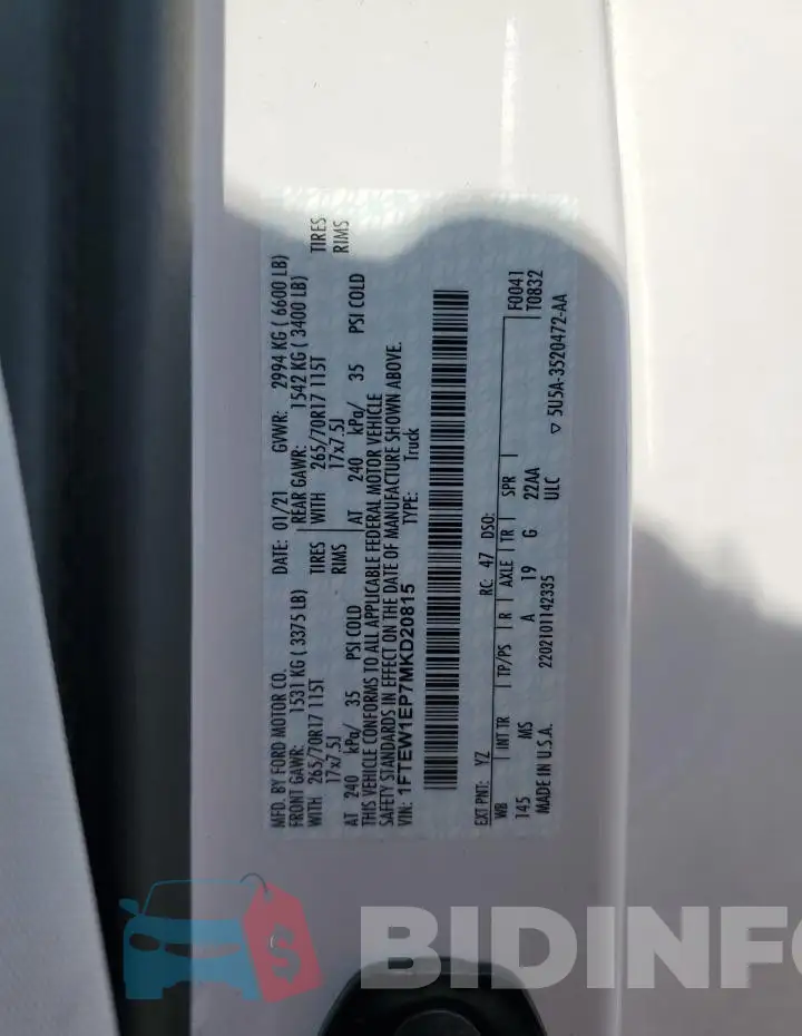 1FTEW1EP7MKD20815 Photo# 12