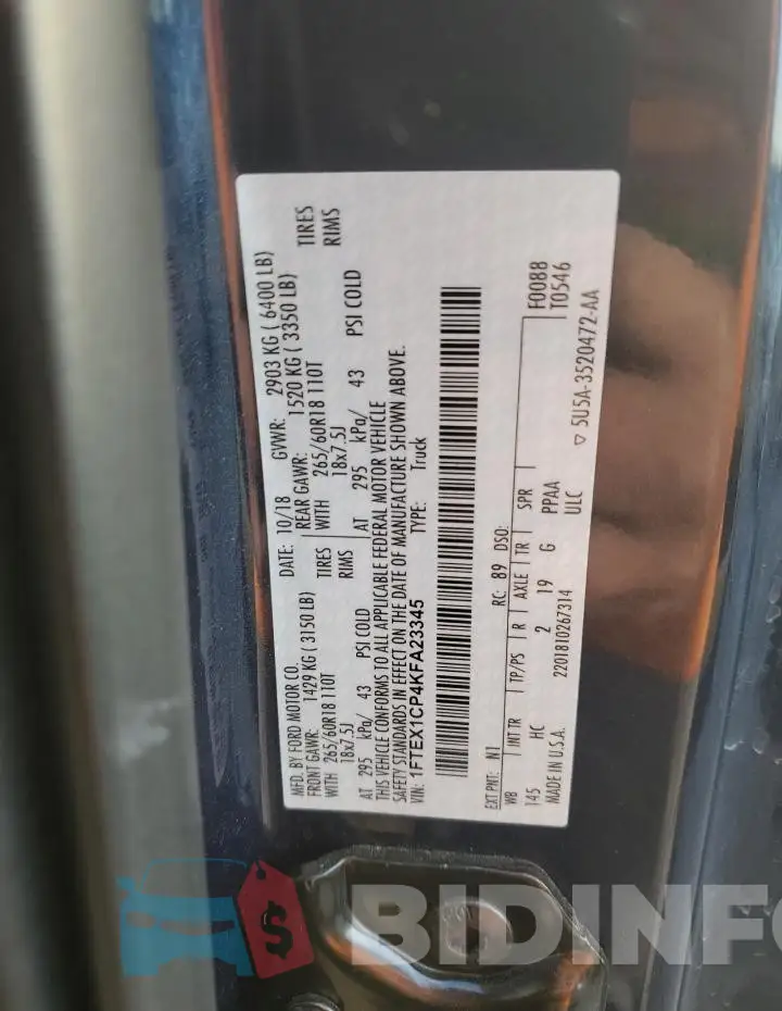 1FTEX1CP4KFA23345 Photo# 12