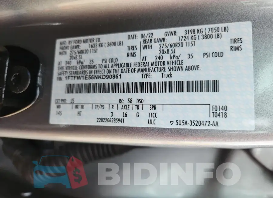 1FTFW1E56NKD90861 Photo# 12