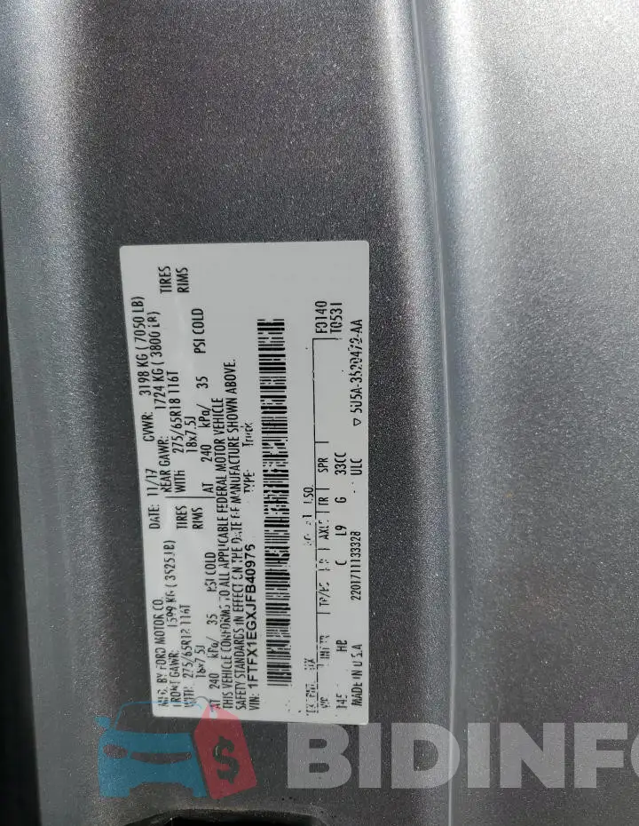 1FTFX1EGXJFB40976 Photo# 12