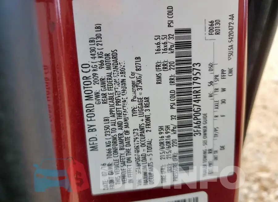 3FA6P0G74HR179573 Photo# 12