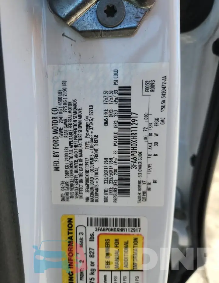3FA6P0HDXHR112917 Photo# 13
