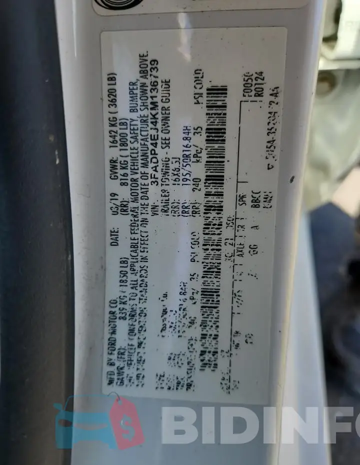 3FADP4EJ4KM136739 Photo# 12