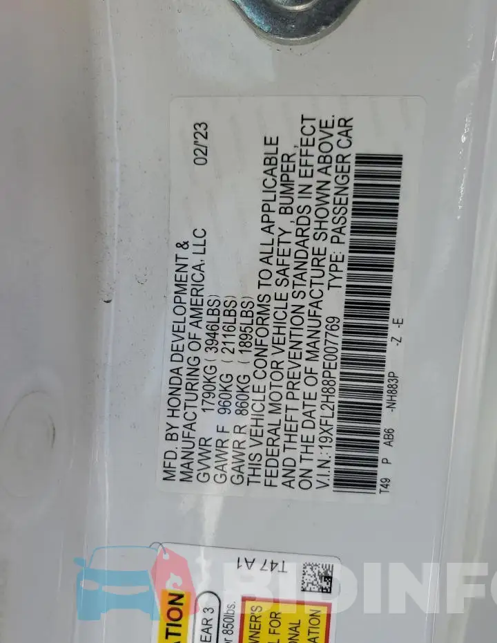 19XFL2H88PE007769 Photo# 13