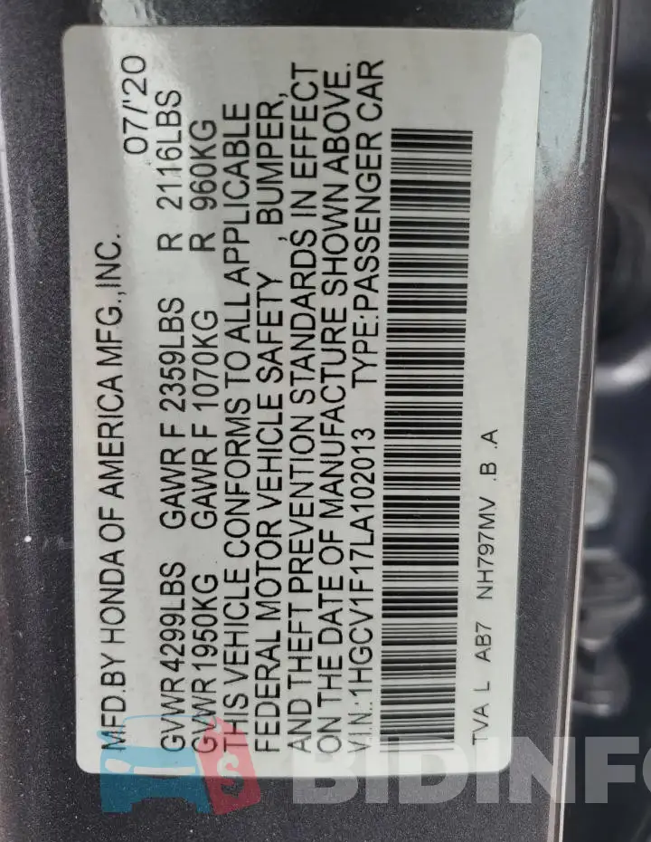 1HGCV1F17LA102013 Photo# 13