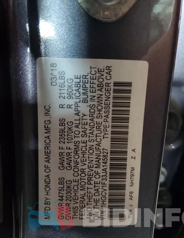 1HGCV1F33JA145827 Photo# 12