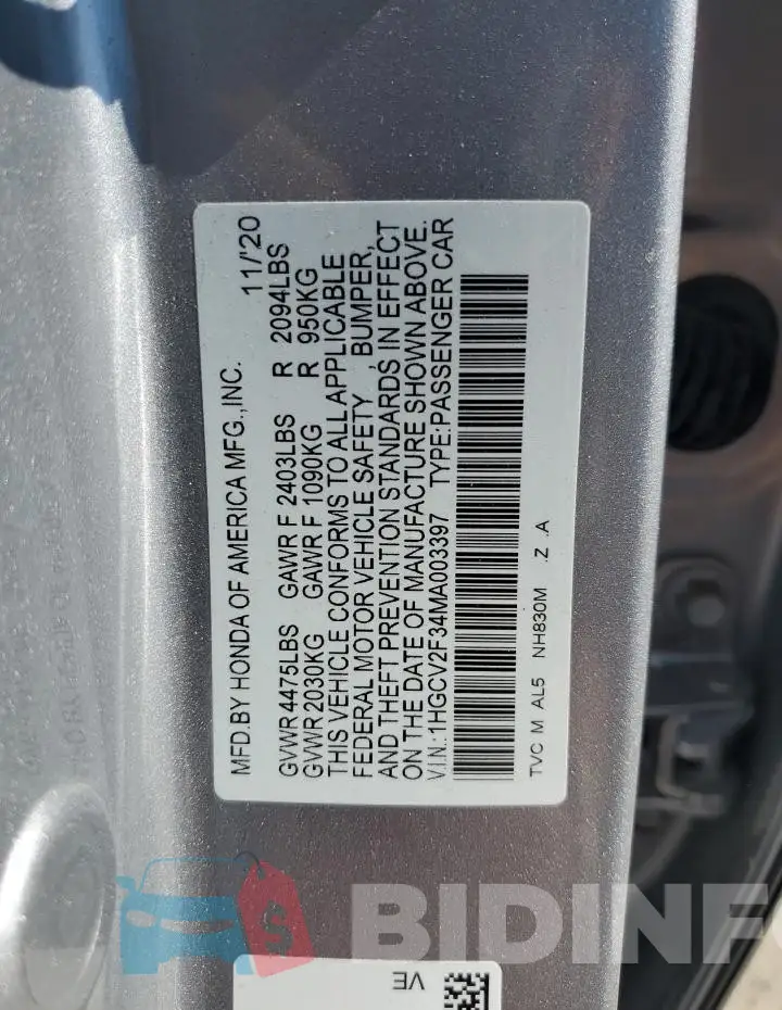 1HGCV2F34MA003397 Photo# 13