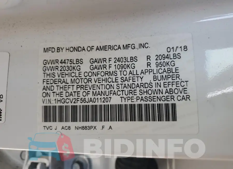 1HGCV2F56JA011207 Photo# 12