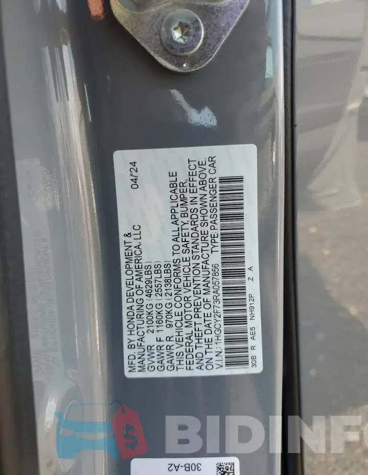 1HGCY2F73RA057856 Photo# 12