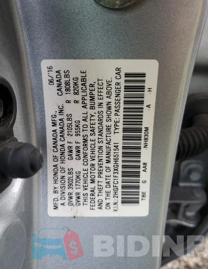 2HGFC1F3XGH651541 Photo# 12