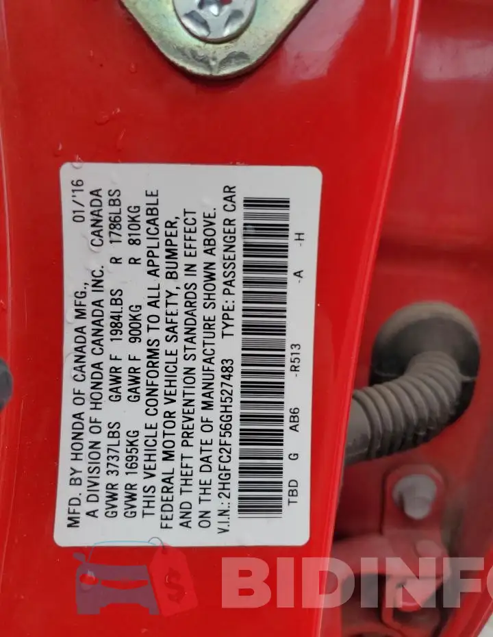 2HGFC2F56GH527483 Photo# 12