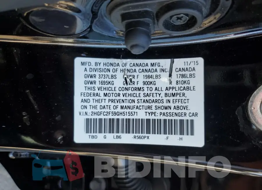 2HGFC2F59GH515571 Photo# 12