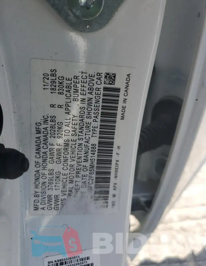 2HGFC2F65MH514888 Photo# 12