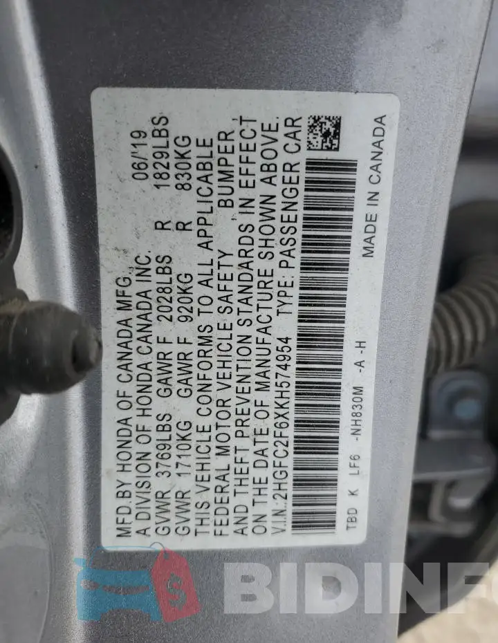 2HGFC2F6XKH574954 Photo# 13