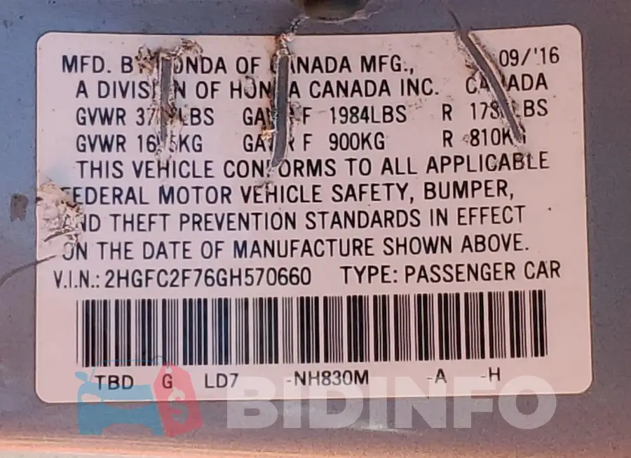 2HGFC2F76GH570660 Photo# 12