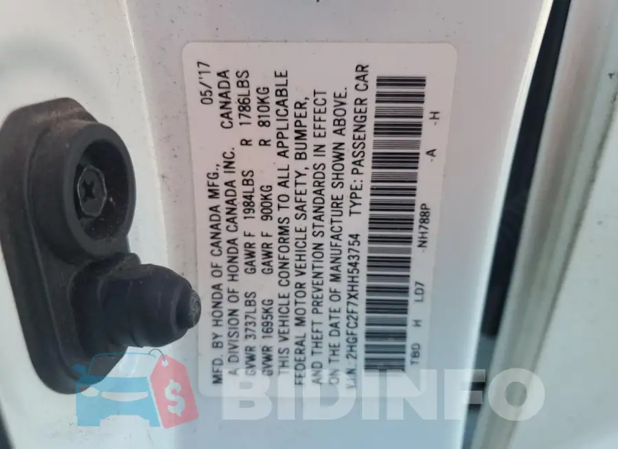 2HGFC2F7XHH543754 Photo# 13