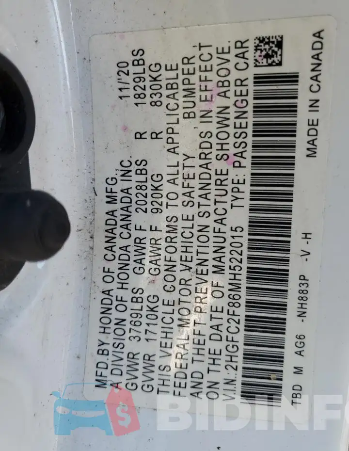 2HGFC2F86MH522015 Photo# 12