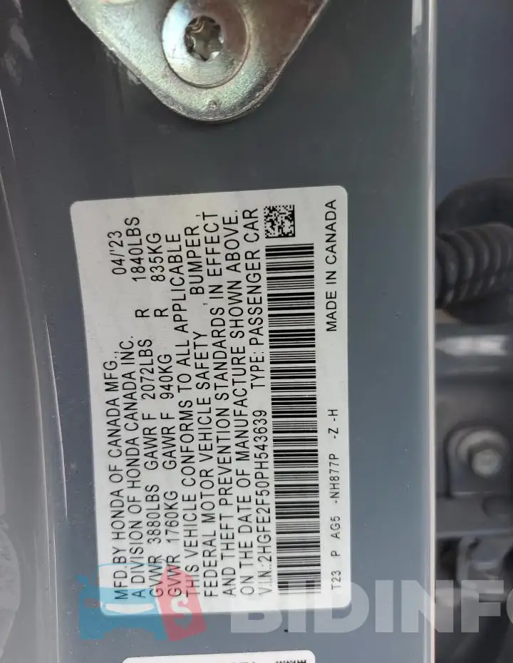 2HGFE2F50PH543639 Photo# 12