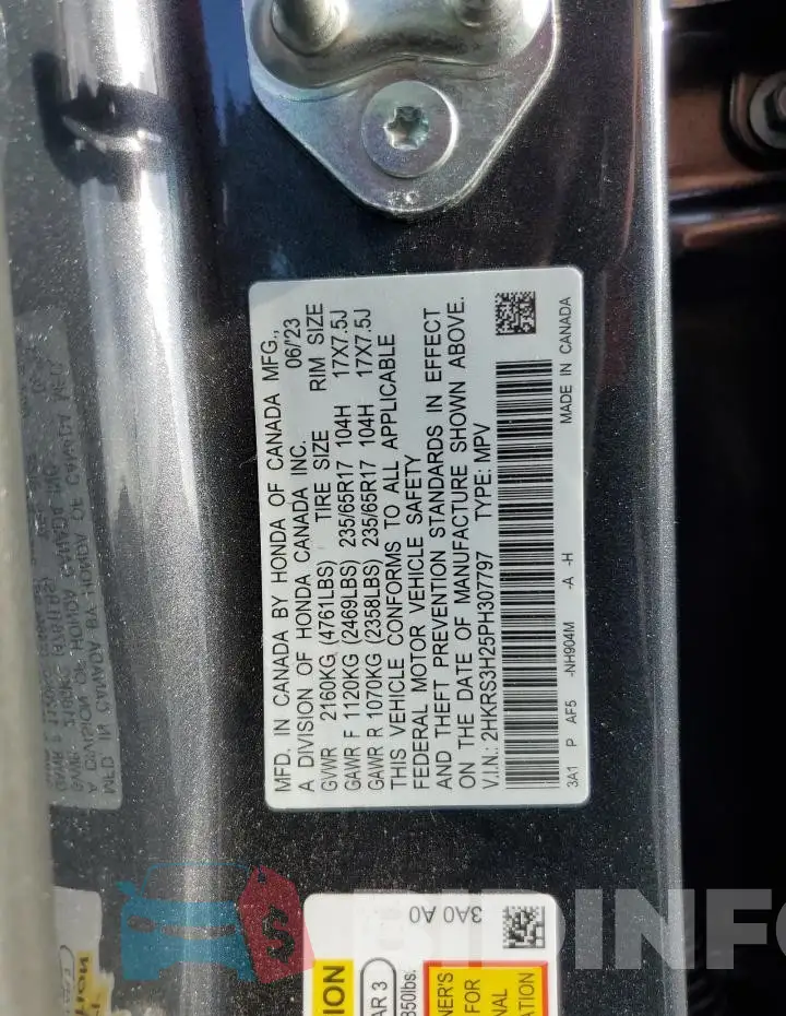 2HKRS3H25PH307797 Photo# 13
