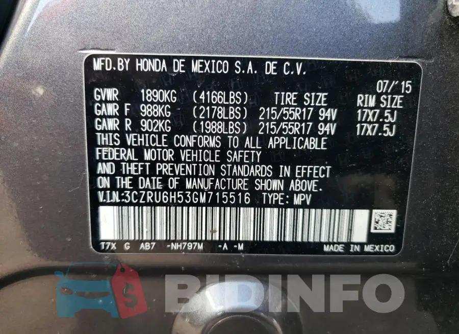 3CZRU6H53GM715516 Photo# 13