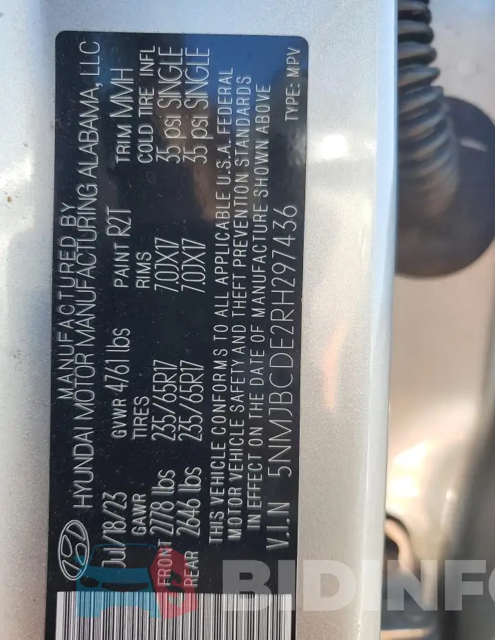 5NMJBCDE2RH297436 Photo# 14