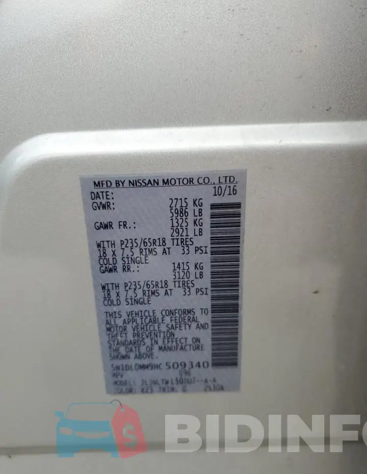 5N1DL0MM9HC509340 Photo# 13