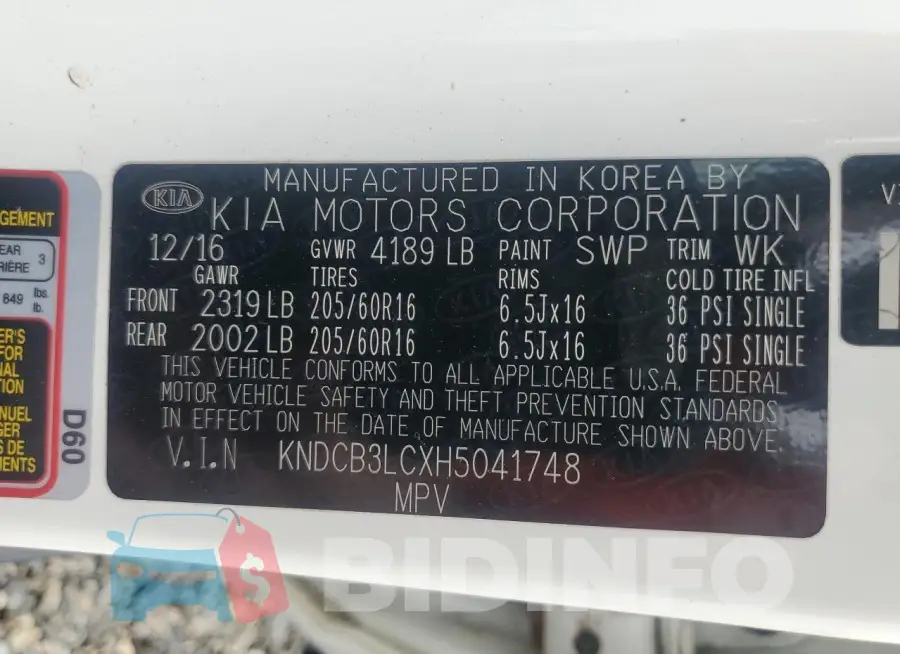KNDCB3LCXH5041748 Photo# 13